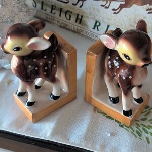 Vintage Ceramic Fawn Bookends - Brown and White